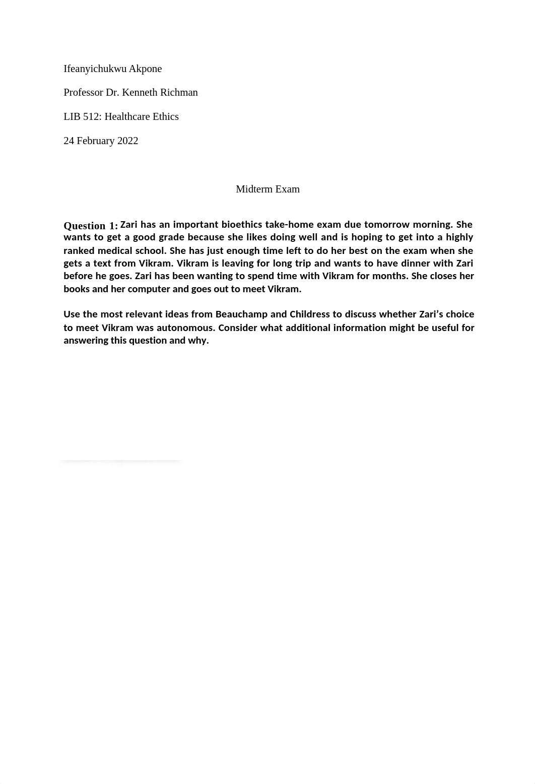 Healthcare Ethics Midterm Exam.docx_daq120aexa0_page1