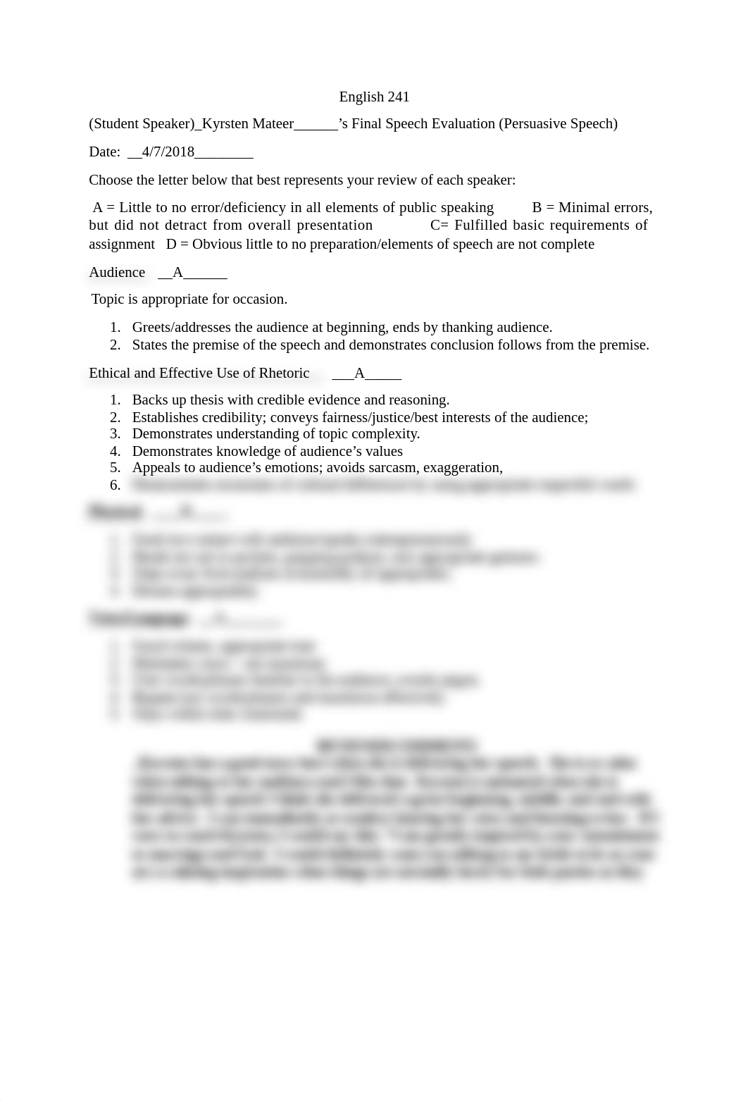 ENG 241 Speech Evaluation-Peer Review WEEK 2 Kyrsten Mateer.docx_daq5z77vvm1_page1