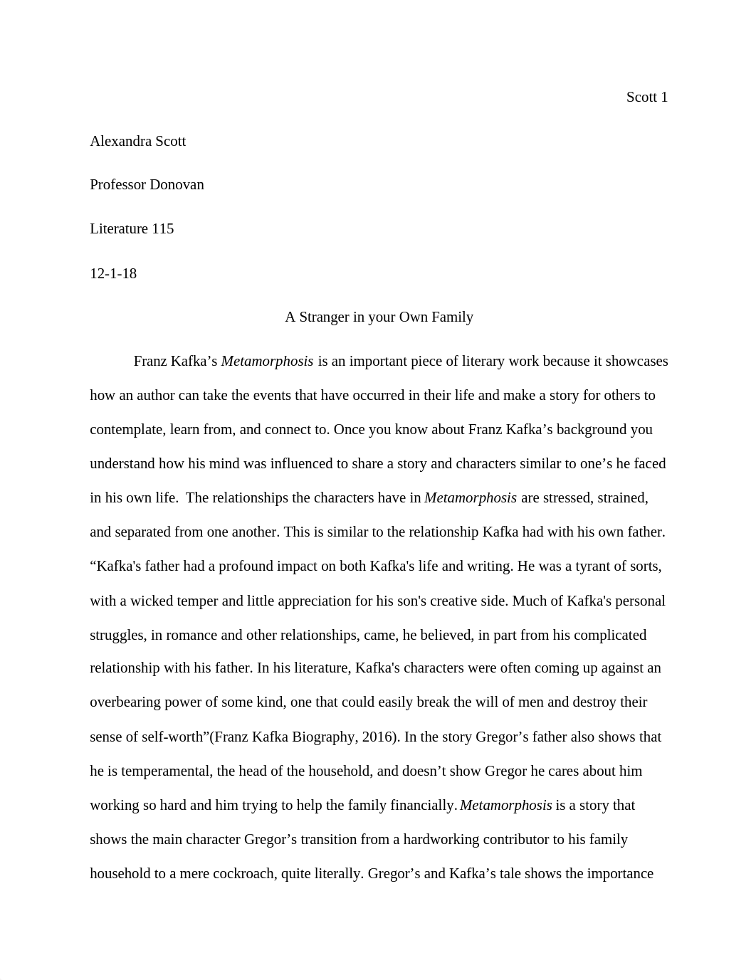 Franz Kafka's Metamorphosis Final Paper Alexandra Scott.docx_daq7wt9rch4_page1