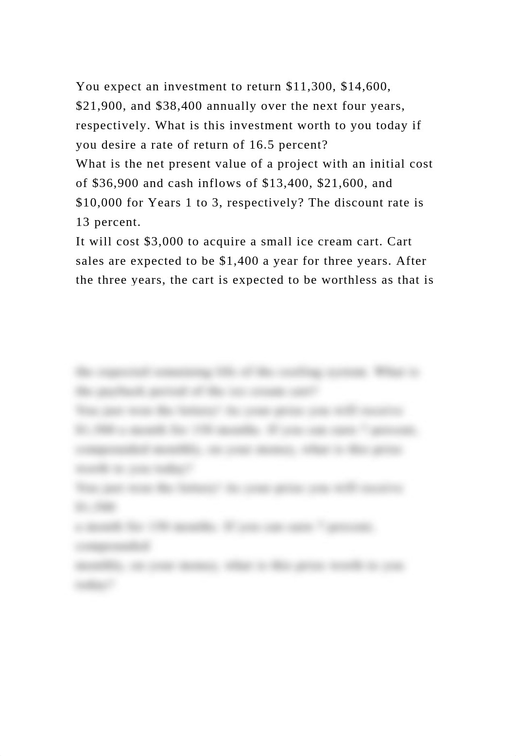 You expect an investment to return $11,300, $14,600, $21,900, and $3.docx_daqzk0om4t2_page2