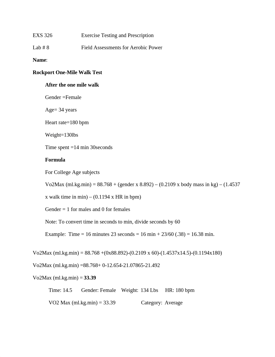 EXS 326Exercise Testing and Prescription - Lab # 8 - Field Tests for Aerobic Power (1).docx_dardhpuotqr_page1