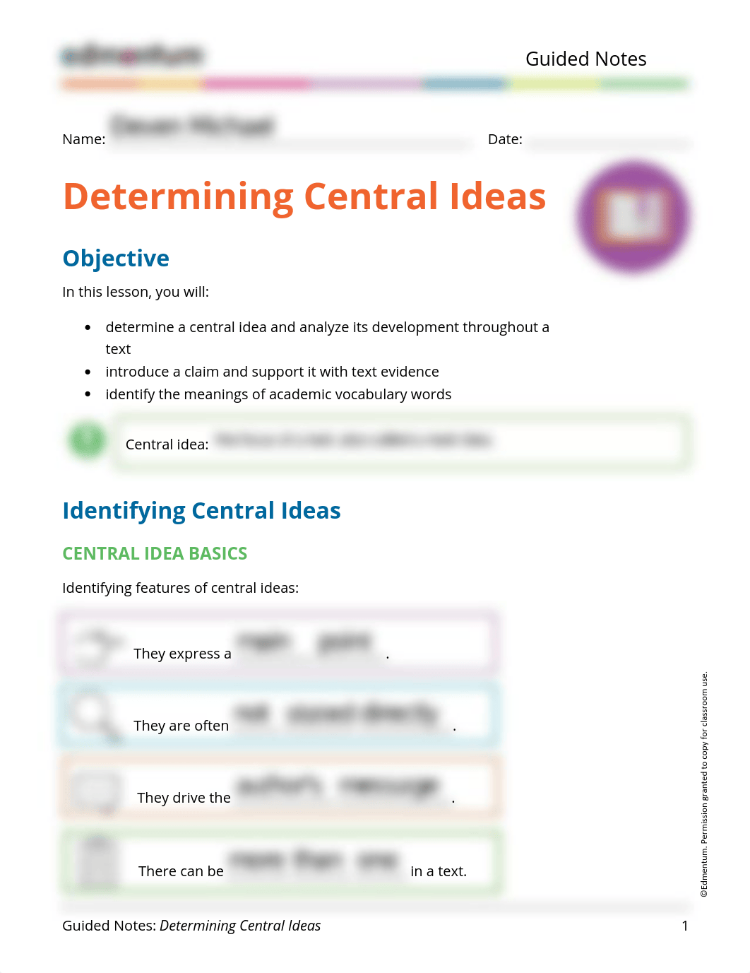 6. Guided Notes - Determining Central Ideas.pdf_datgyyowd30_page1