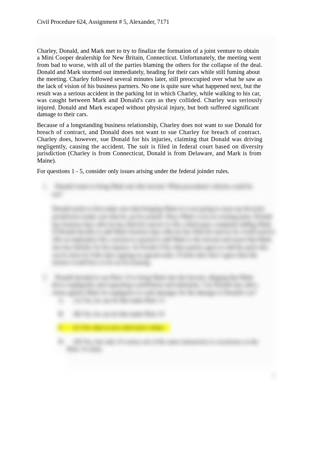 Civil Procedure 624, Assignment # 5, Alexander, 7171.docx_datv374wtlo_page1