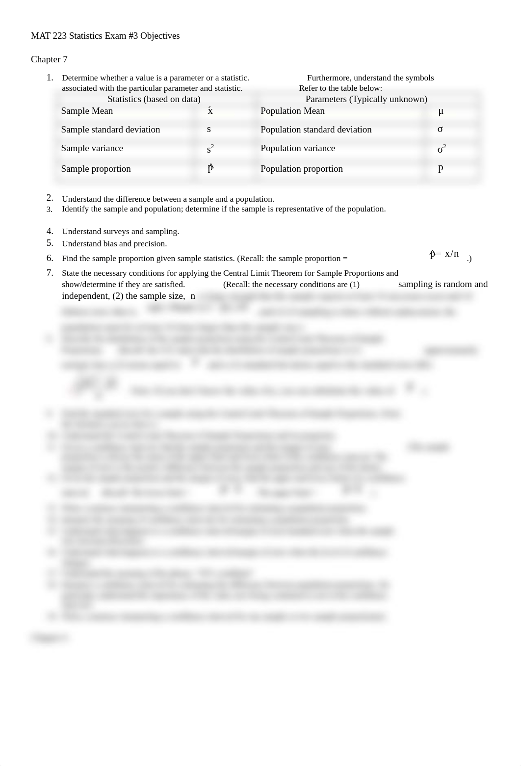 MAT 223 Statistics Exam 3 Objectives Revised ch 7_8_dav7vh8djka_page1