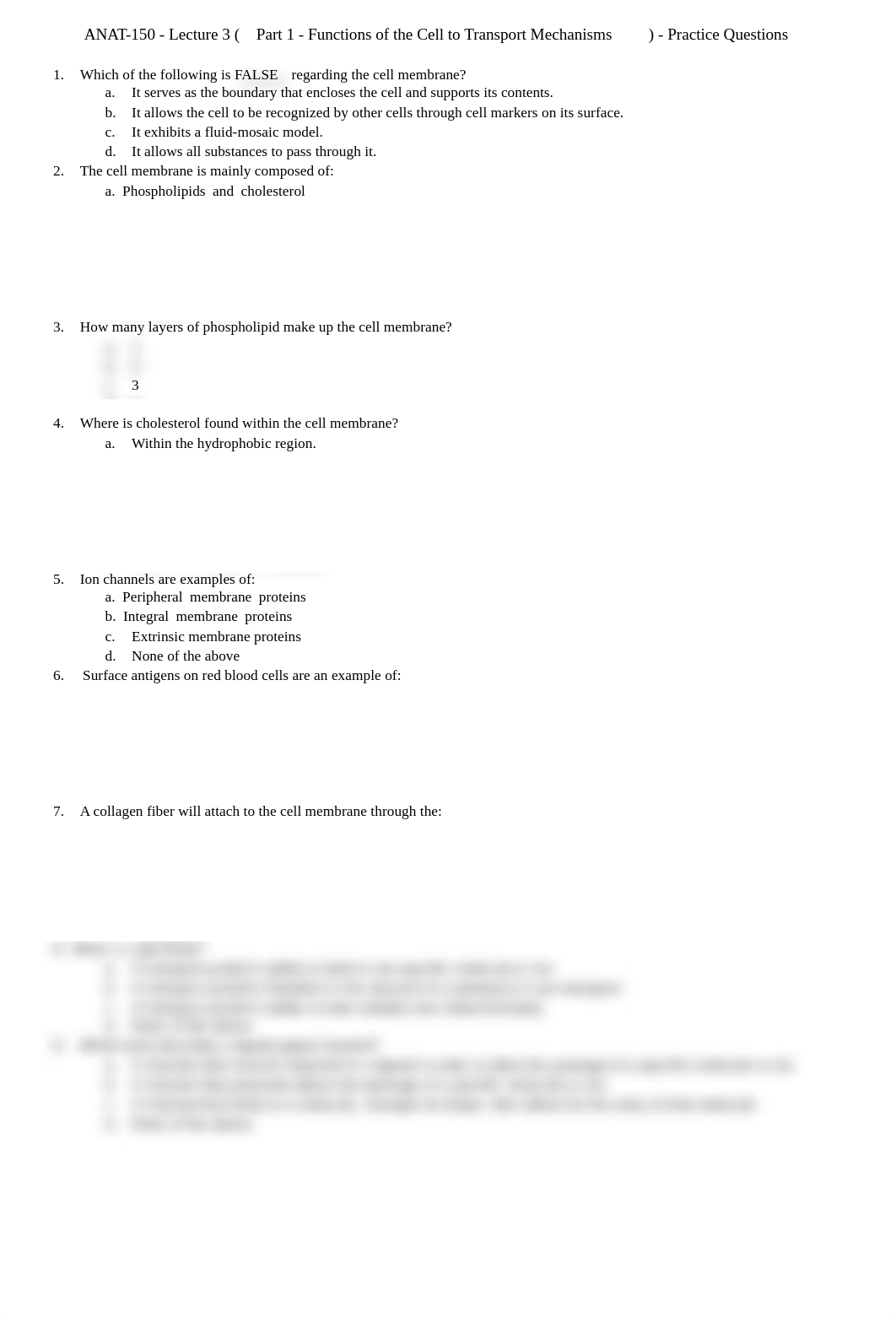 Lecture 3 - Part 1 - Functions of the Cell to Transport Mechanisms - Practice Questions.pdf_davjkoolq8t_page1