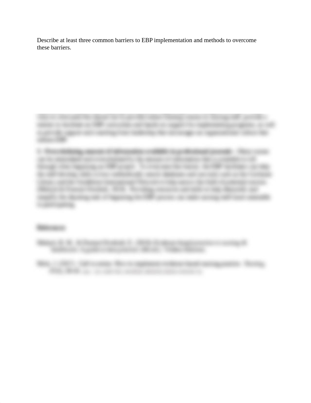 Describe at least three common barriers to EBP implementation and methods to overcome these barriers_daxj2kk7bbt_page1