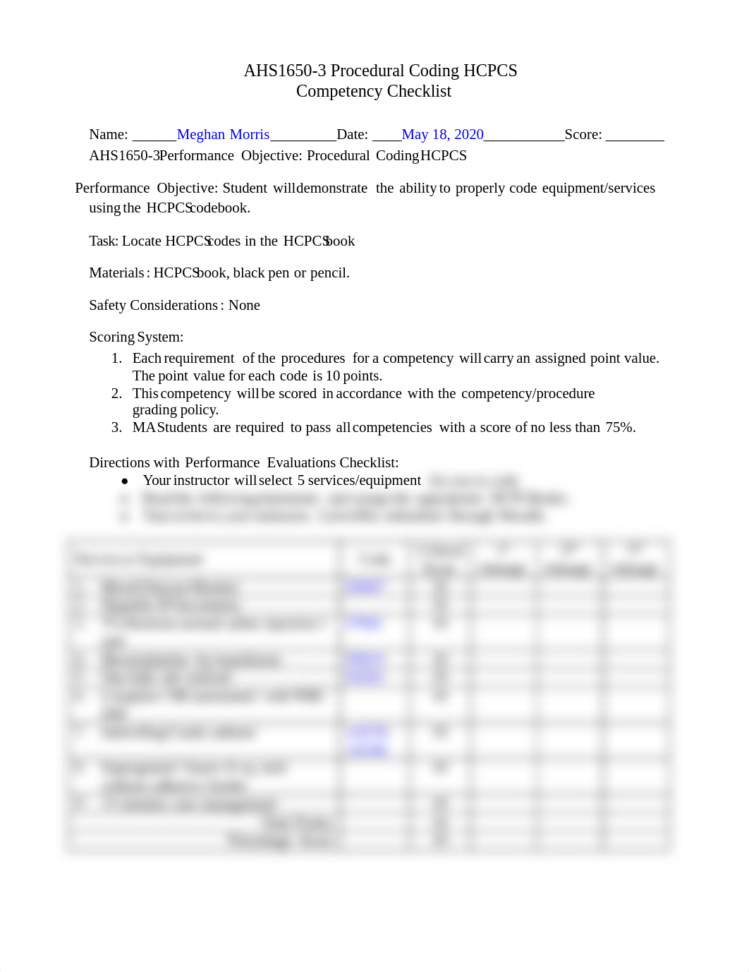 AHS1650-3 Procedural Coding HCPCS Competency Checklist - Google Docs.pdf_daxknnifan3_page1