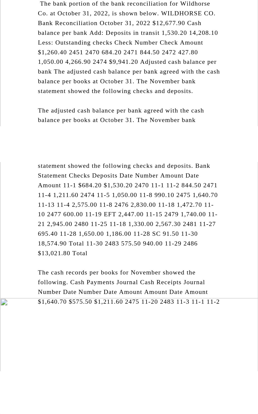 The bank portion of the bank reconciliation for Wildhorse Co. at Octo.docx_day5ejg9m6a_page2