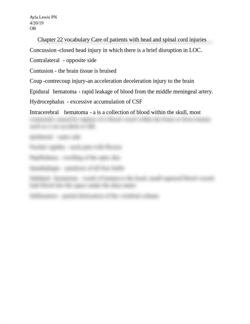 Chapter 22 vocabulary Care of patients with head and spinal cord injuries.docx_dayliyow919_page1