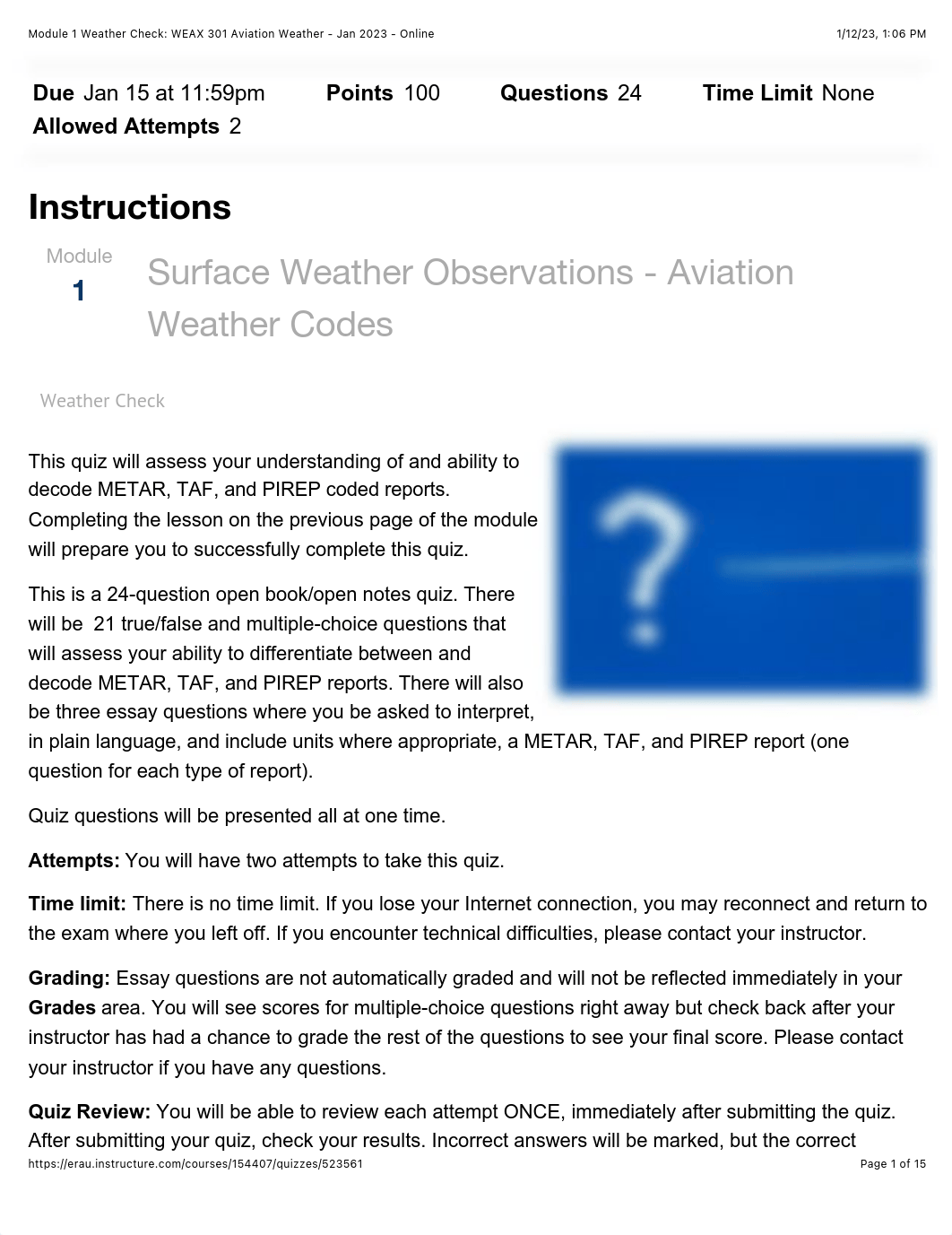 Module 1 Weather Check: WEAX 301 Aviation Weather - Jan 2023 - Online.pdf_daz57ke2liw_page1