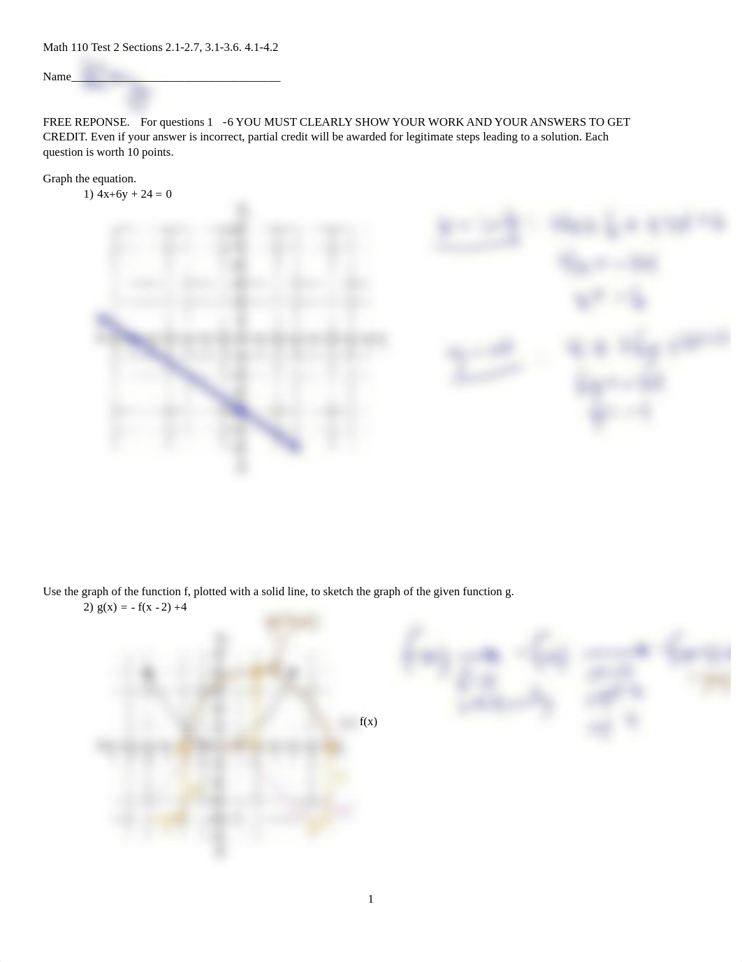 Math 110 Test 2 Sections 2.1-2.7, 3.1-3.6, 4.1-4.2 ANSWERS.pdf_db0ekn774aa_page1