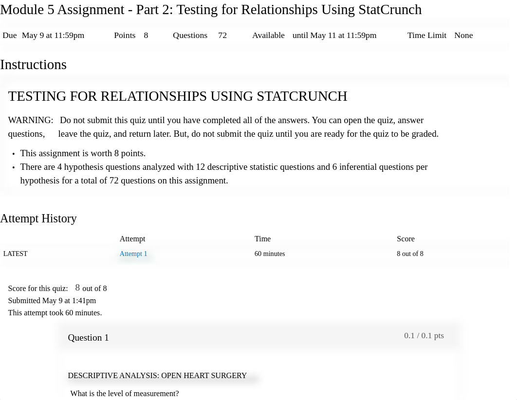 Nicholas Module 5 Assignment - Part 2 Testing for Relationships Using StatCrunch.pdf_db0h7dcg345_page1