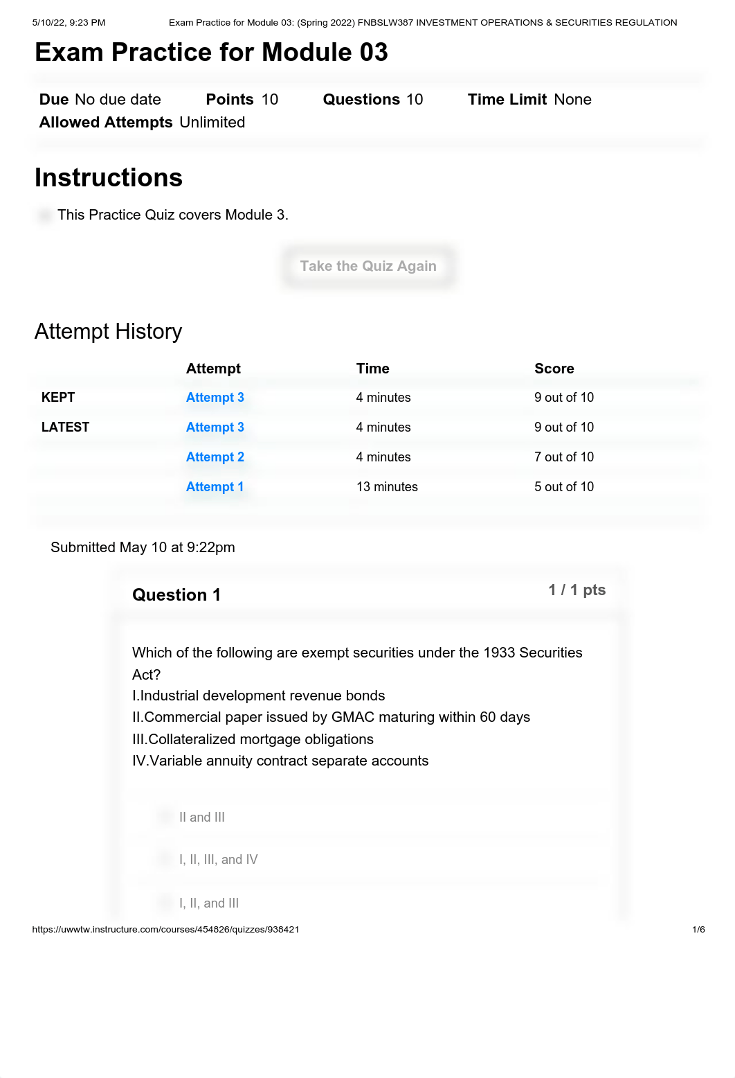Exam Practice for Module 03_ (Spring 2022) FNBSLW387 INVESTMENT OPERATIONS & SECURITIES REGULATION3._db0n458etyx_page1