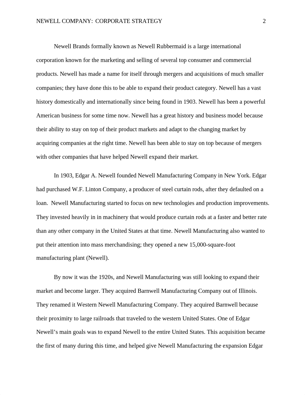 Newell Company  Corporate Strategy.docx_db146rdju0i_page2