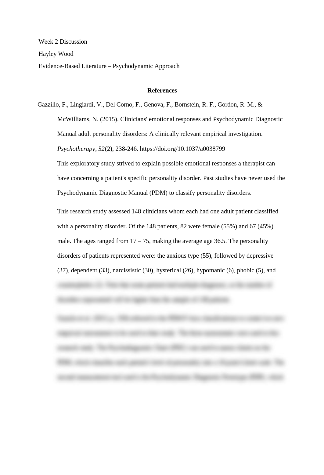 Week 2 - Discussion 1 - Evidence-Based Literature - Psychodynamic Approach - Hayley Wood.docx_db1ykmmrxbz_page1