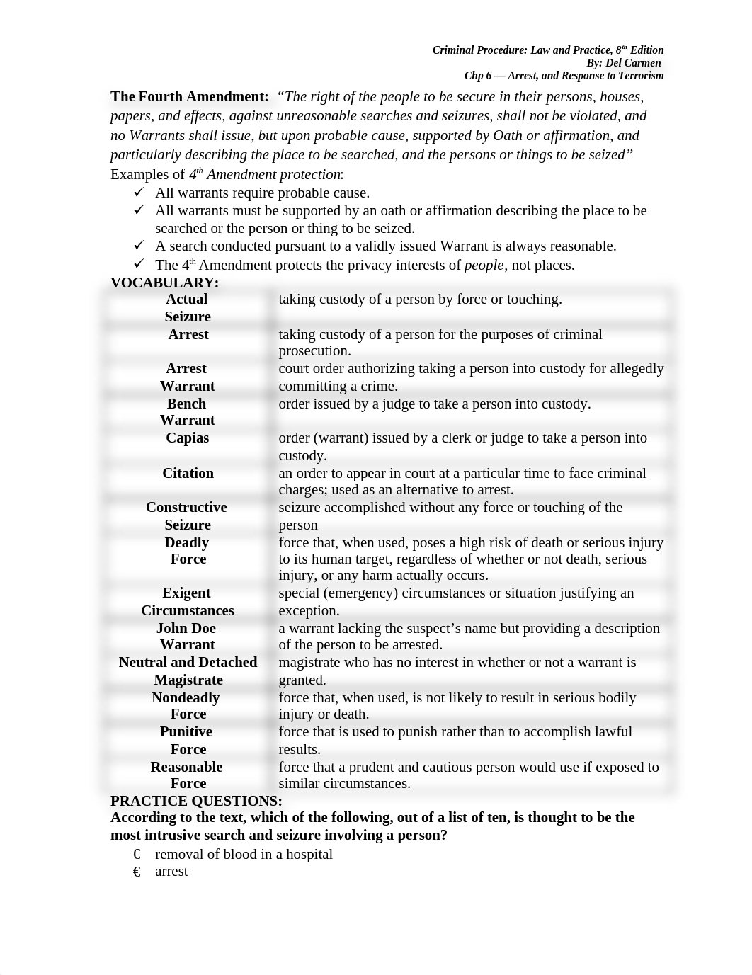 Criminal Procedure=Chapter 6=Vocab and Quiz from 8th Edition_db20ohl1c5h_page1