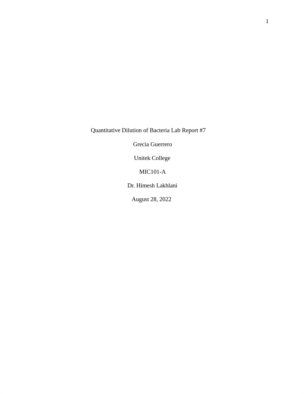 Lab Report #7- Isolation Methods - Quantitative Dilution of Bacteria.docx_db2otjr093k_page1