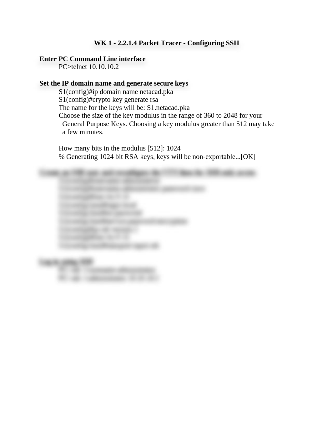WK 1 2.2.1.4 Packet Tracer - Configuring SSH Commands.doc_db2wfuogqsn_page1