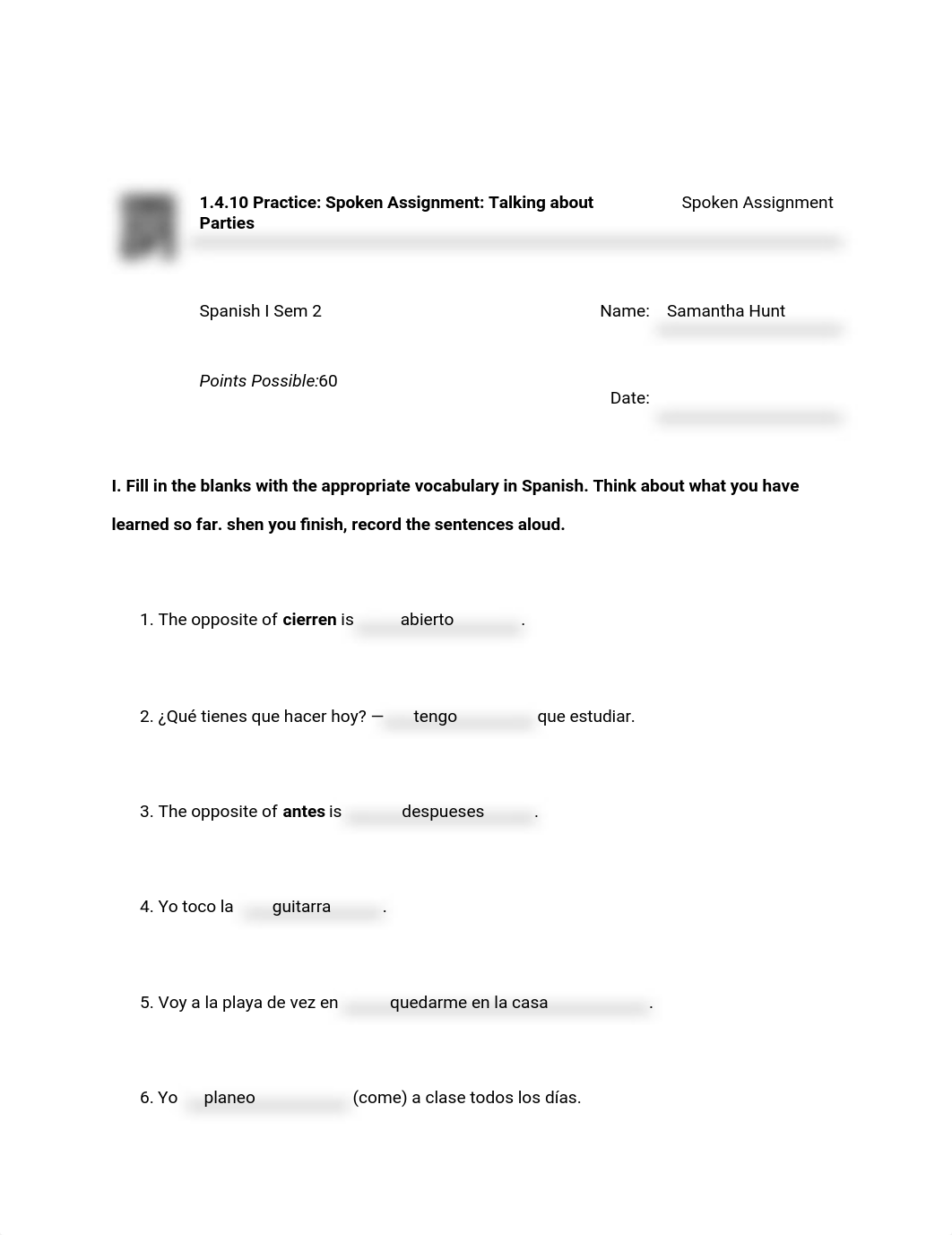 1.4.10 Practice_ Spoken Assignment_ Talking about Parties.pdf_db333exhgpt_page1