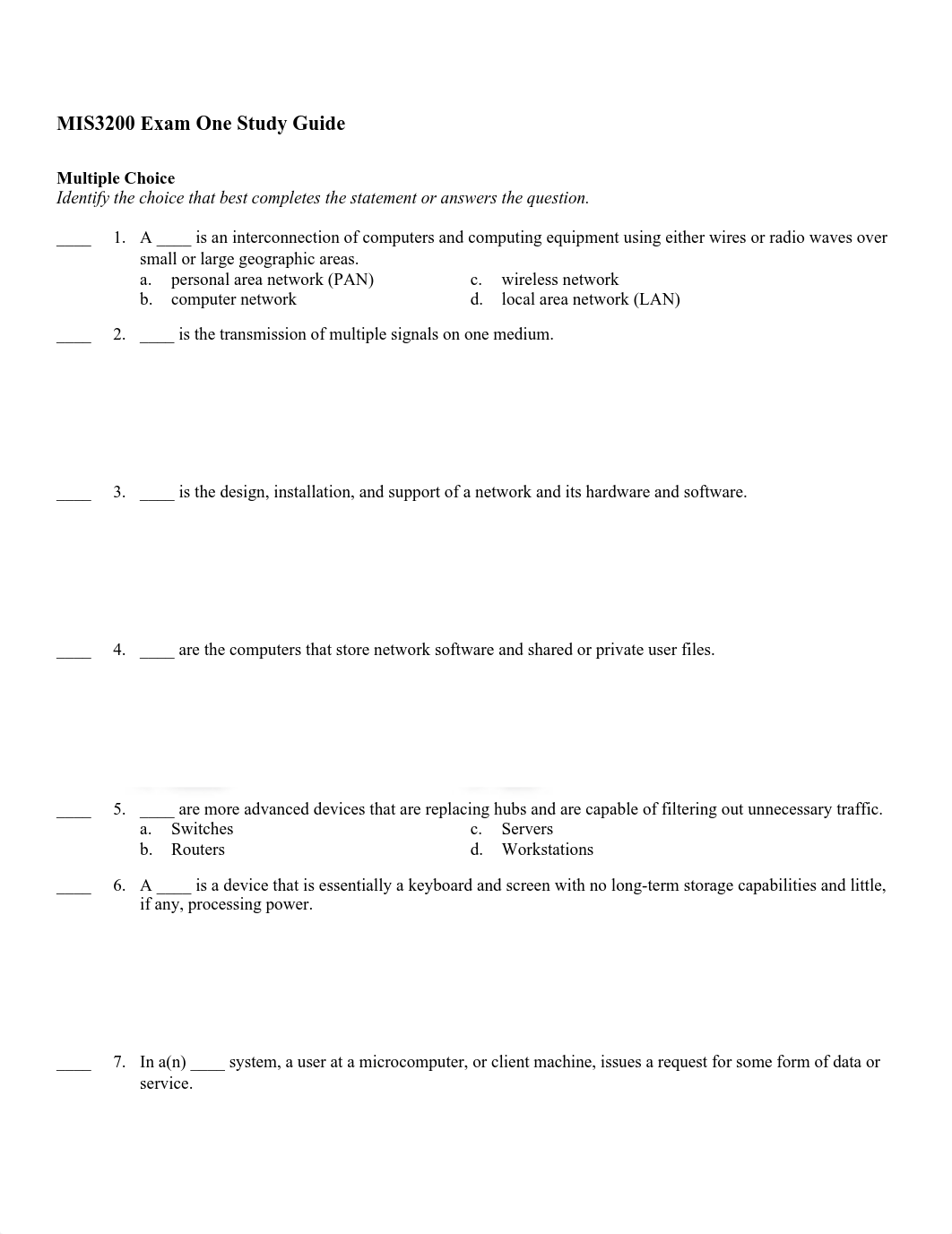 Exam One Study Guide Spring 2020 - No Answers.pdf_db3jfujnhrc_page1