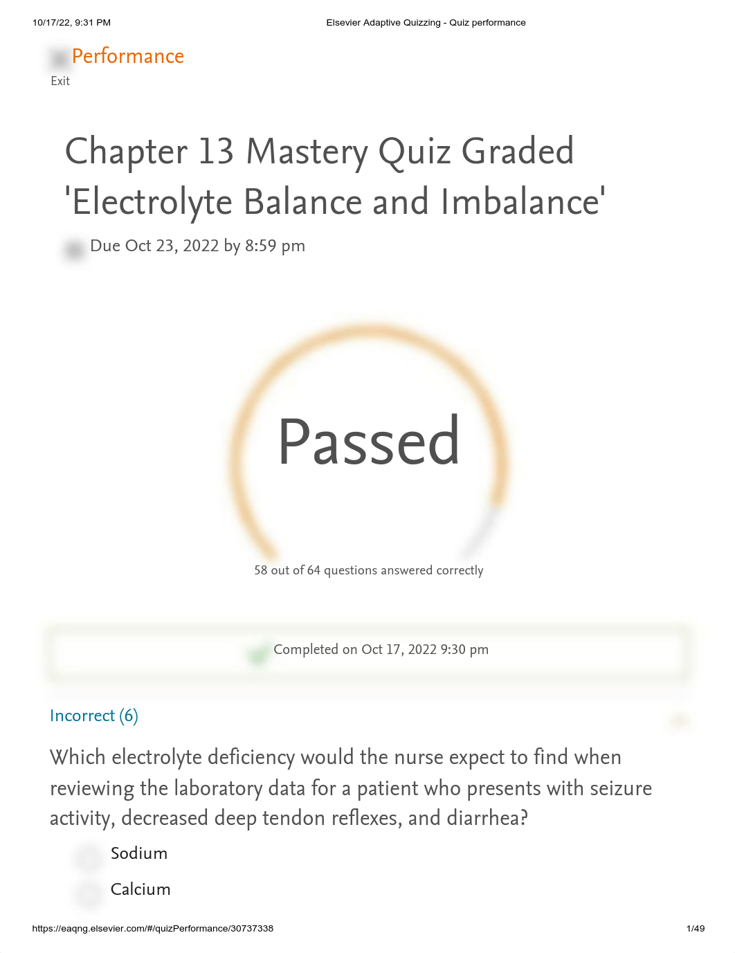 Elsevier Adaptive Quizzing - Quiz performance ch 13.pdf_db52dmsg047_page1