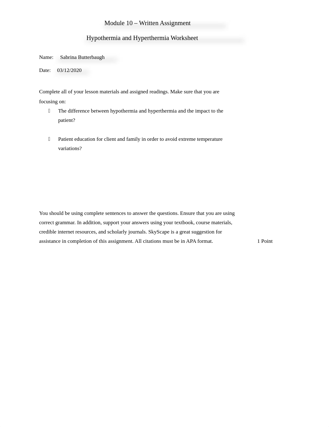 Module 10 Written Assignment - Hypothermia and Hyperthermia Worksheet.docx_db5n95nk4j4_page1