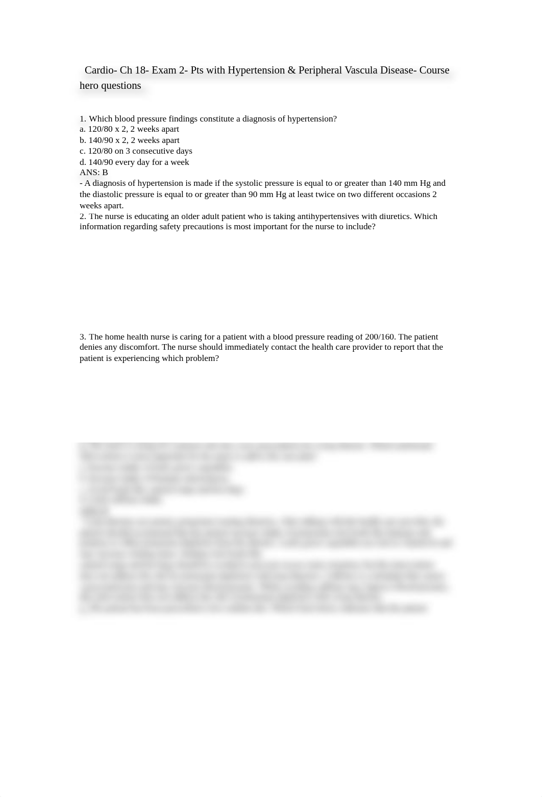 Cardio- Ch 18- Exam 2- Pts with Hypertension & Peripheral Vascula Disease- Course hero questions.rtf_db6g0emnb6s_page1