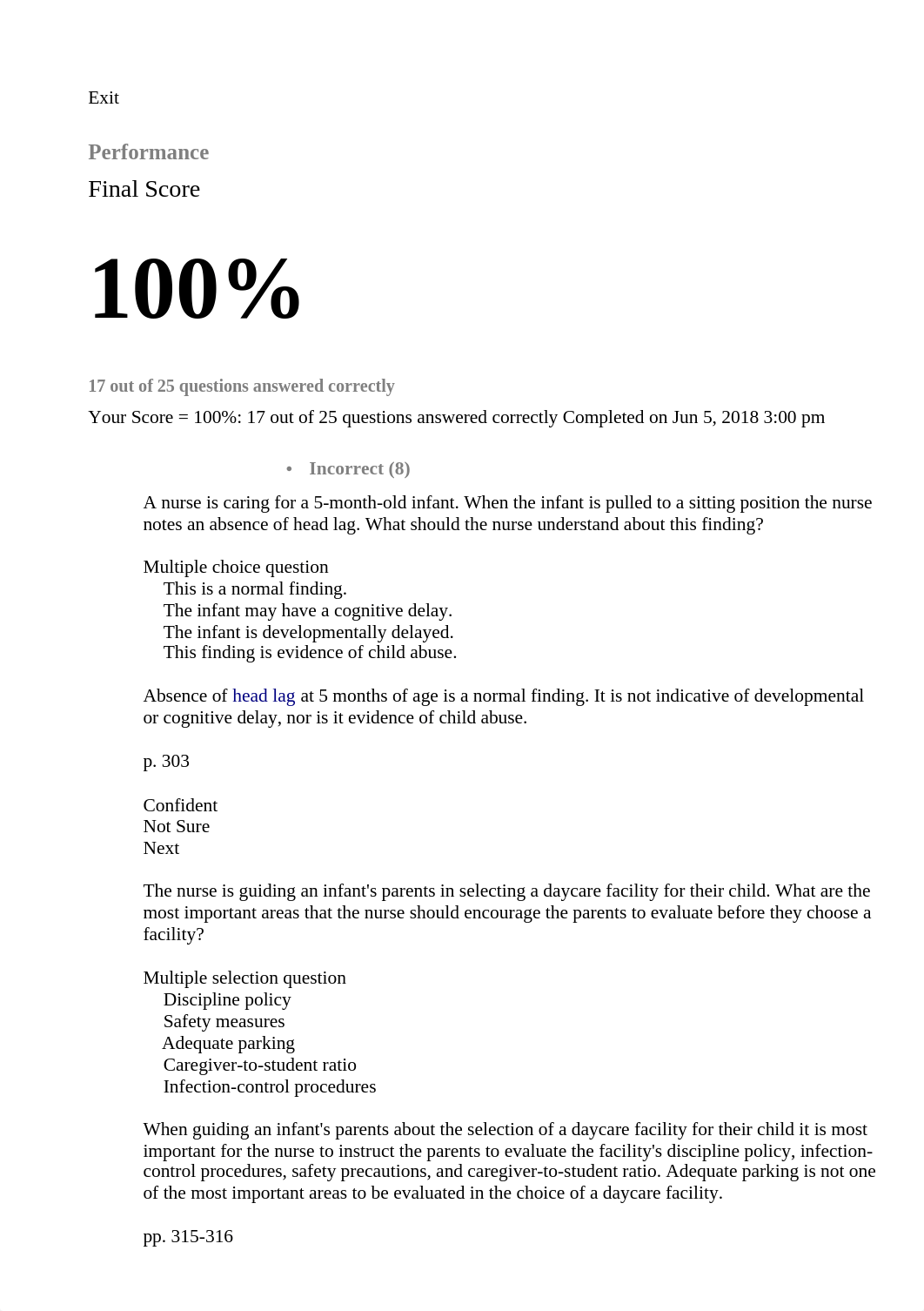 unit 9 intermedio health promotion infant Elsevier Adaptive Quizzing - Quiz performance.html_db6n4xyri1k_page1