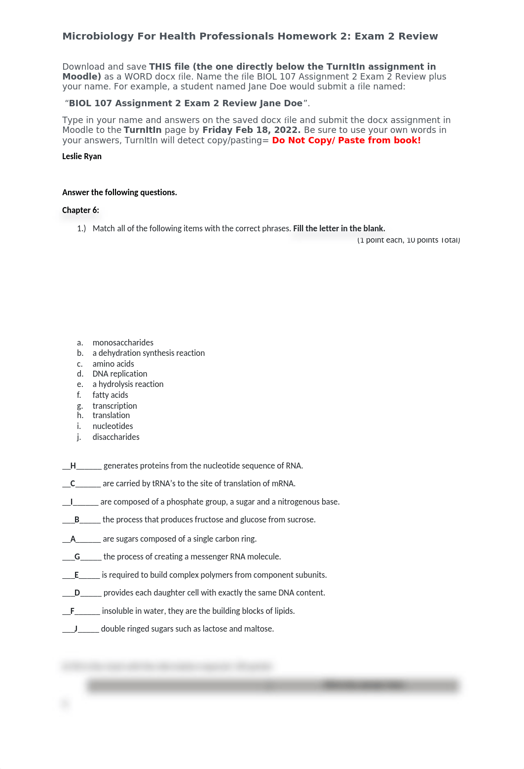 BIOL 107 Assignment 2 Exam 2 Review Leslie Ryan.docx_db7a7ukz1cz_page1