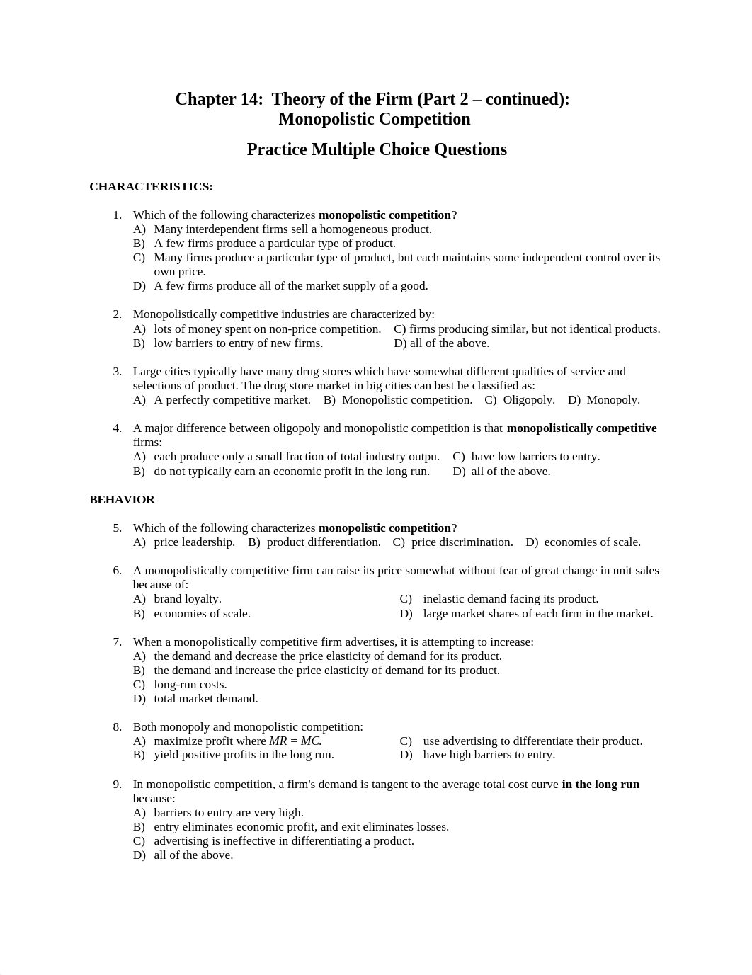 Chapter 14 Practice Multiple Choice Questions (Monopolistic Competition).doc_db94mszr5an_page1