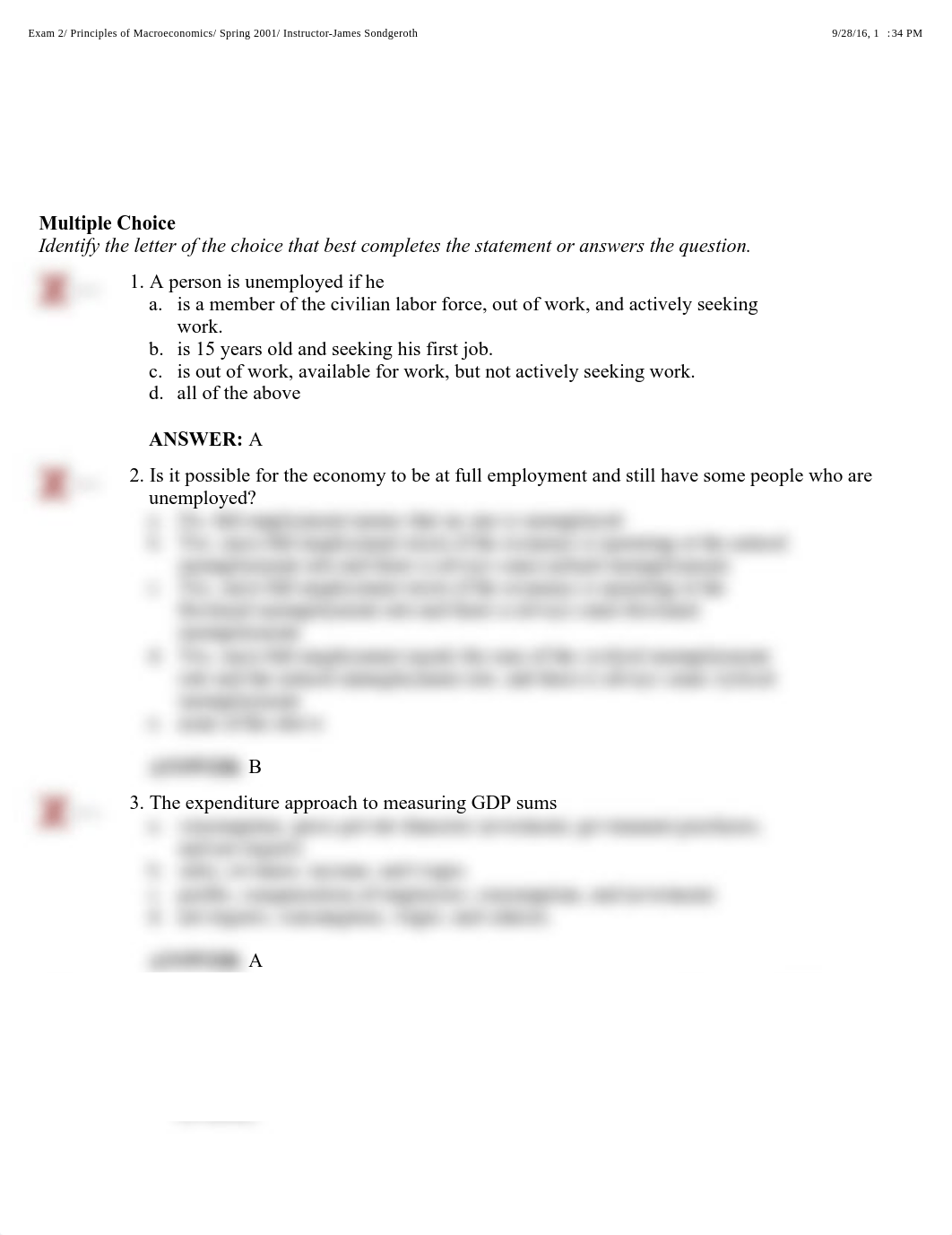 Exam 2b: Principles of Macroeconomics: Spring 2001: Instructor-James Sondgeroth_dba6m74xcbg_page1