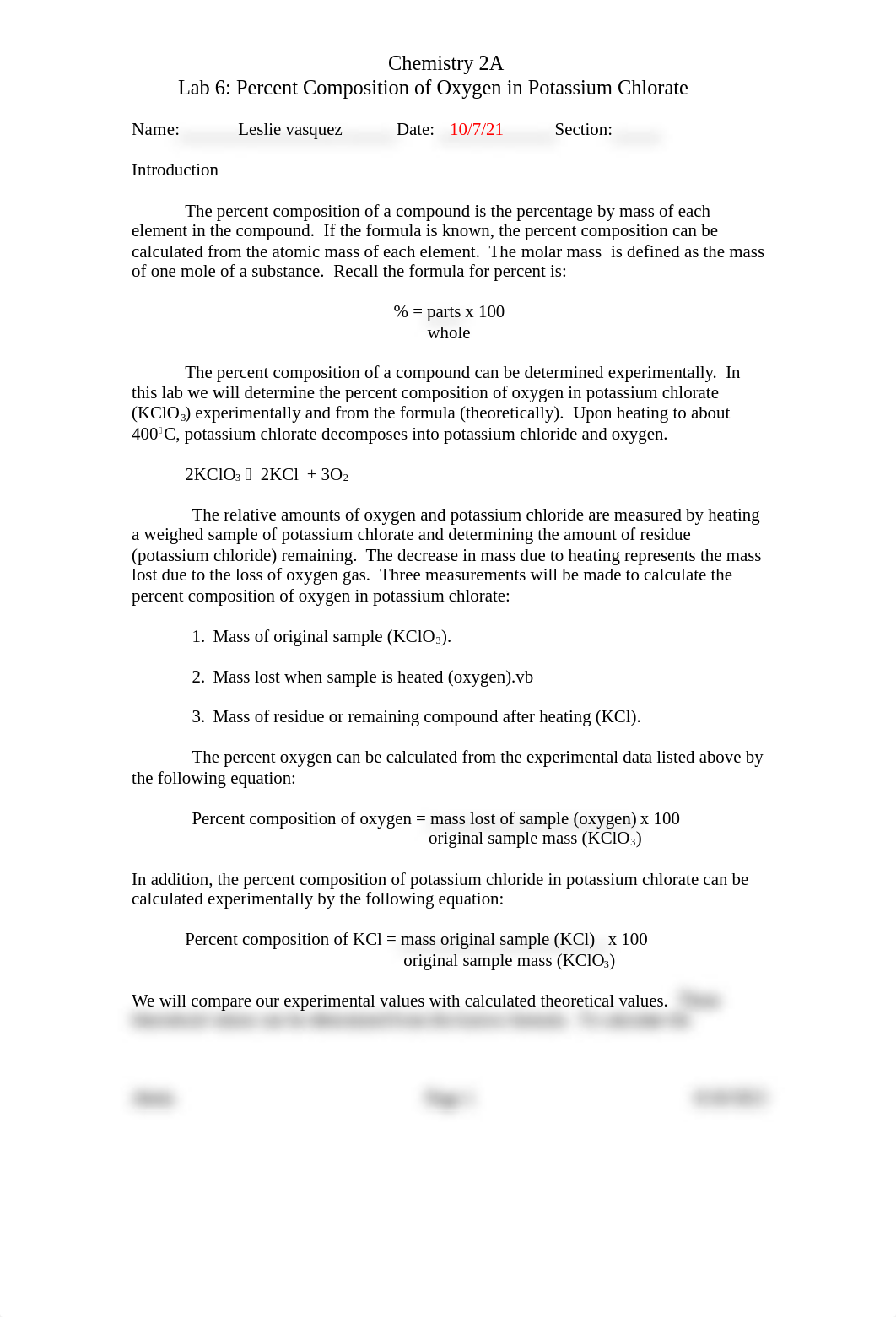 Chem 2A Lab 6 Percent Composition of Oxygen in Potassium Chlorate.docx_dbaac7lr96n_page1