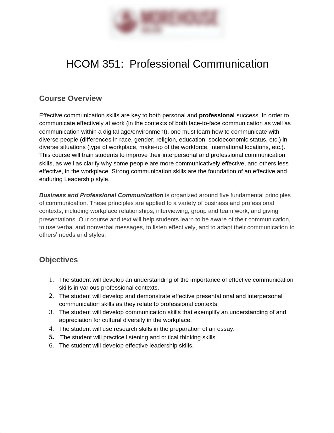 Morehouse Online Course Syllabus - COM 351 Professional Communication.pdf_dbaenakgaie_page1