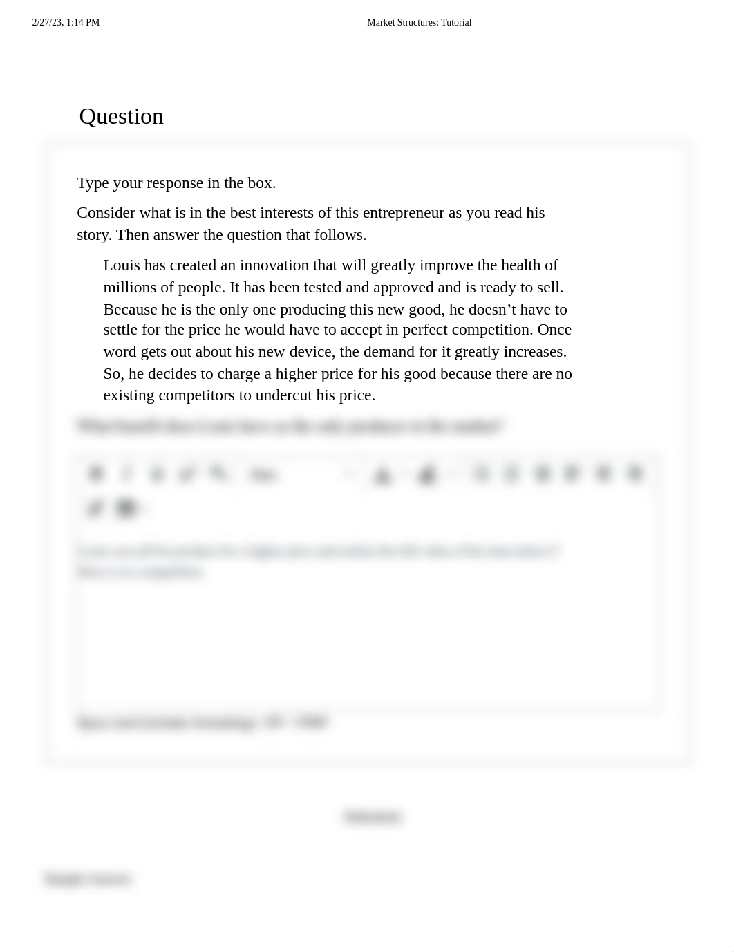 What benefit does Louis have as the only producer in the market?.pdf_dbc1eqwob8h_page1