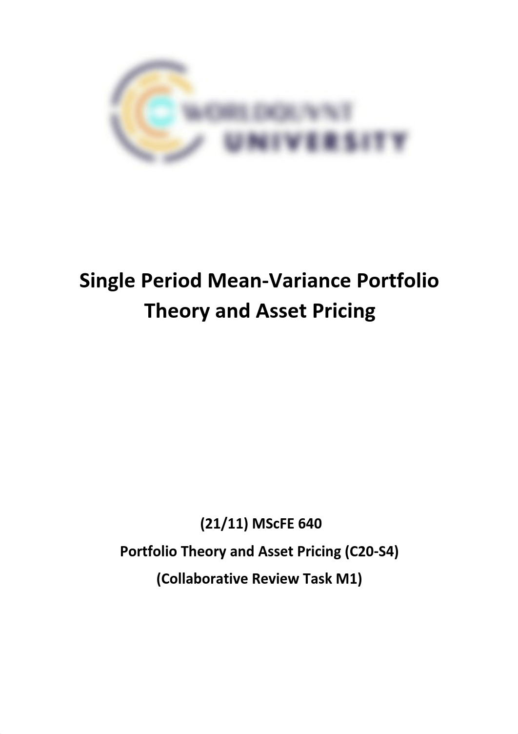 Portfolio Theory and Asset Pricing  - Collaborative Review Task M1 -  Single Period Mean-Variance Po_dbdnism076i_page1