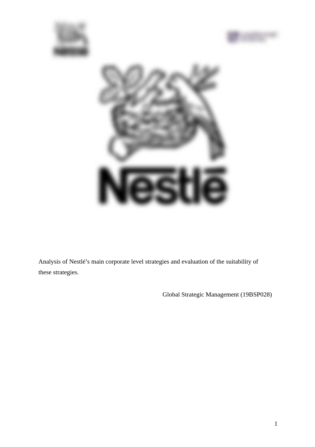 Analysis of Nestlé's main corporate level strategies and evaluation of the suitability of these str_dbdquaxkxom_page1