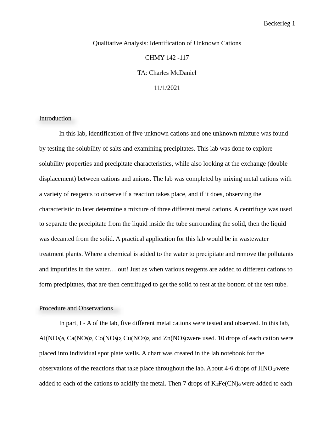 CHMY 142 Lab 9 - Qualitative Analysis_ Identification of Unknown Cations.pdf_dbe9z3l8njn_page1