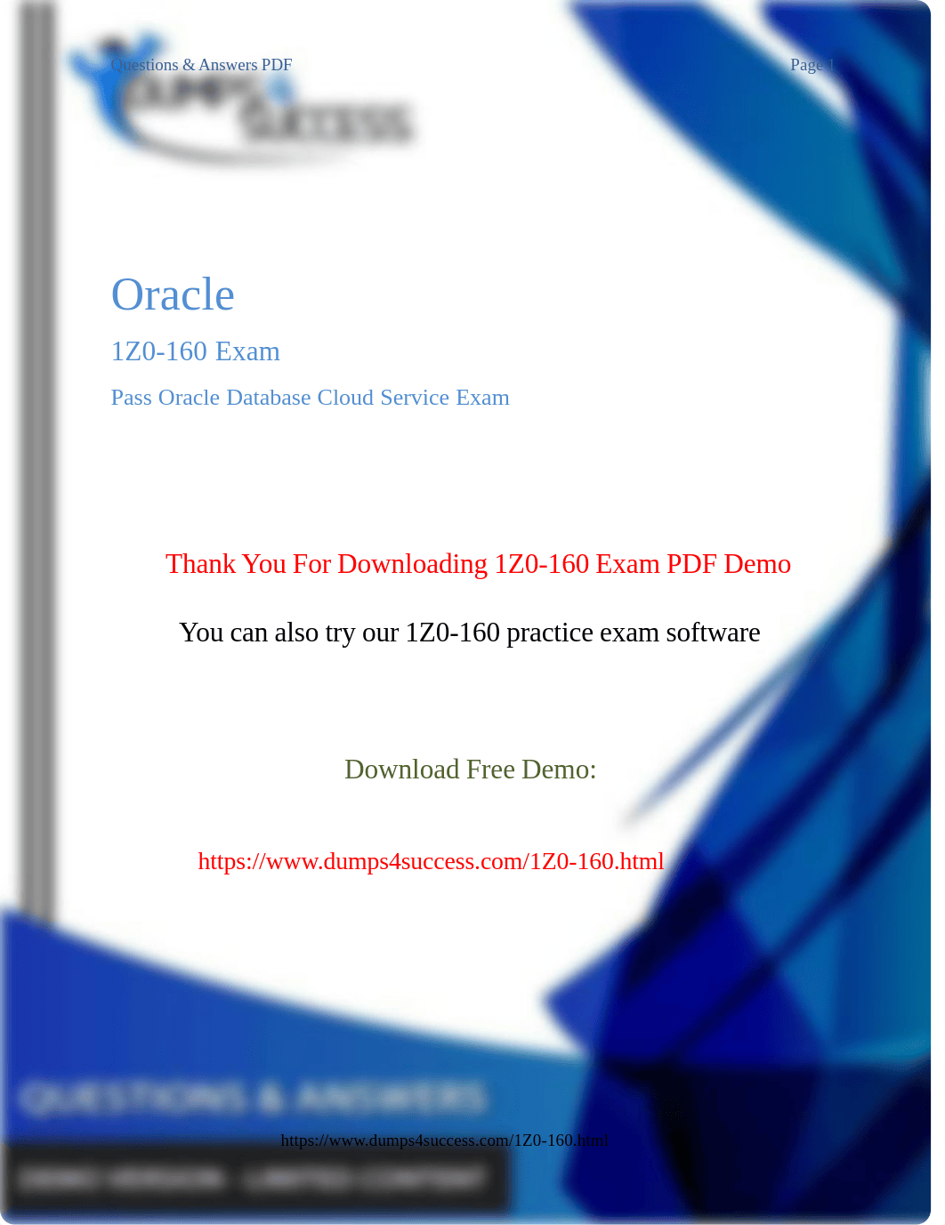 1Z0-160 Dumps - Download Oracle Database Administration 1Z0-160 Exam Questions.pdf_dbetrpb4lck_page1