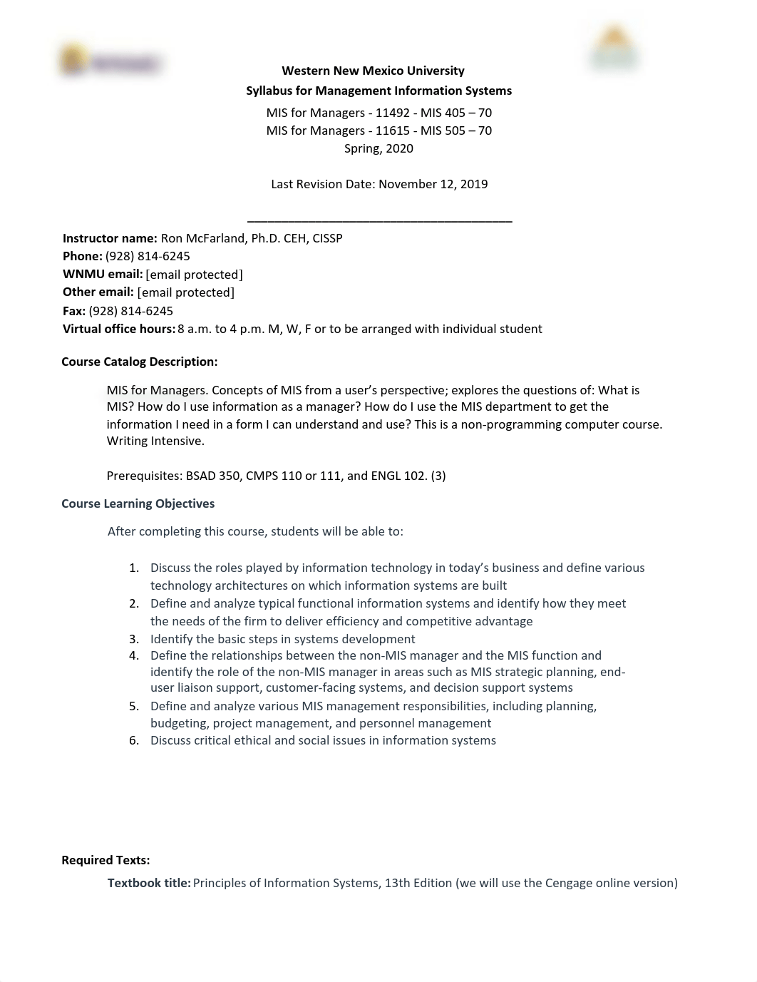 CHWNMU MIS405 505 Syllabus MIS for Managers Spring 2020 version 2.pdf_dbfvzvmxura_page1