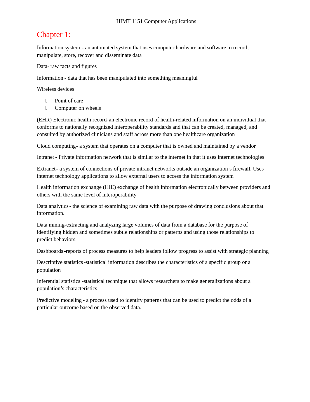 HIMT 1151 Computer Applications Notes for Final.docx_dbggyl1fpnh_page1