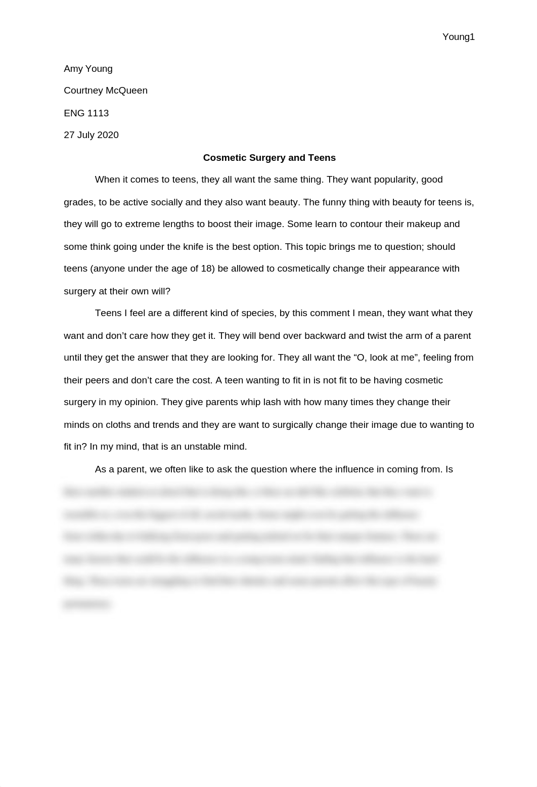 ENG 1113 Essay 4 COSMETIC SURGERY AND TEENS_dbi0cjy2rre_page1