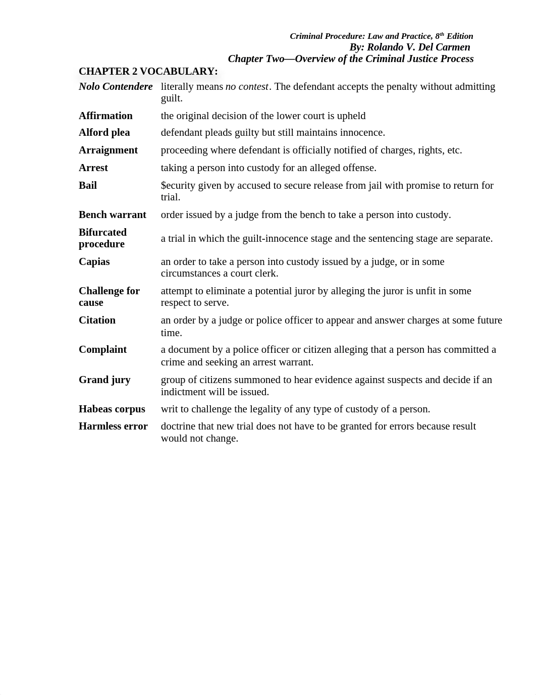 Criminal Procedure=Chapter 2=Vocab and Quiz from 8th Edition_dbko58fs8ll_page1