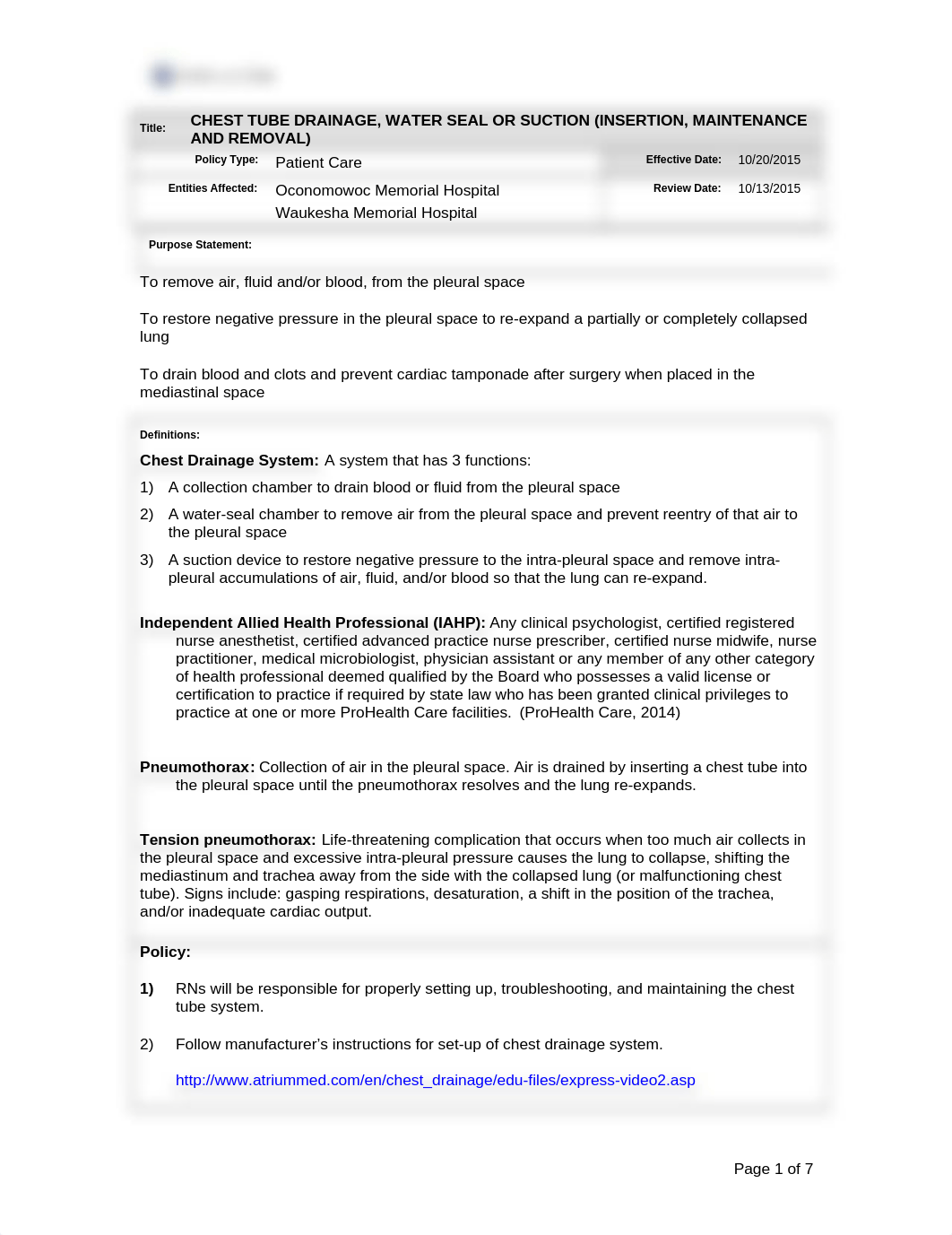 Chest Tube Drainage, Water Seal or Suction (Insertion, Maintenance and Removal).docx_dbl463ii09i_page1