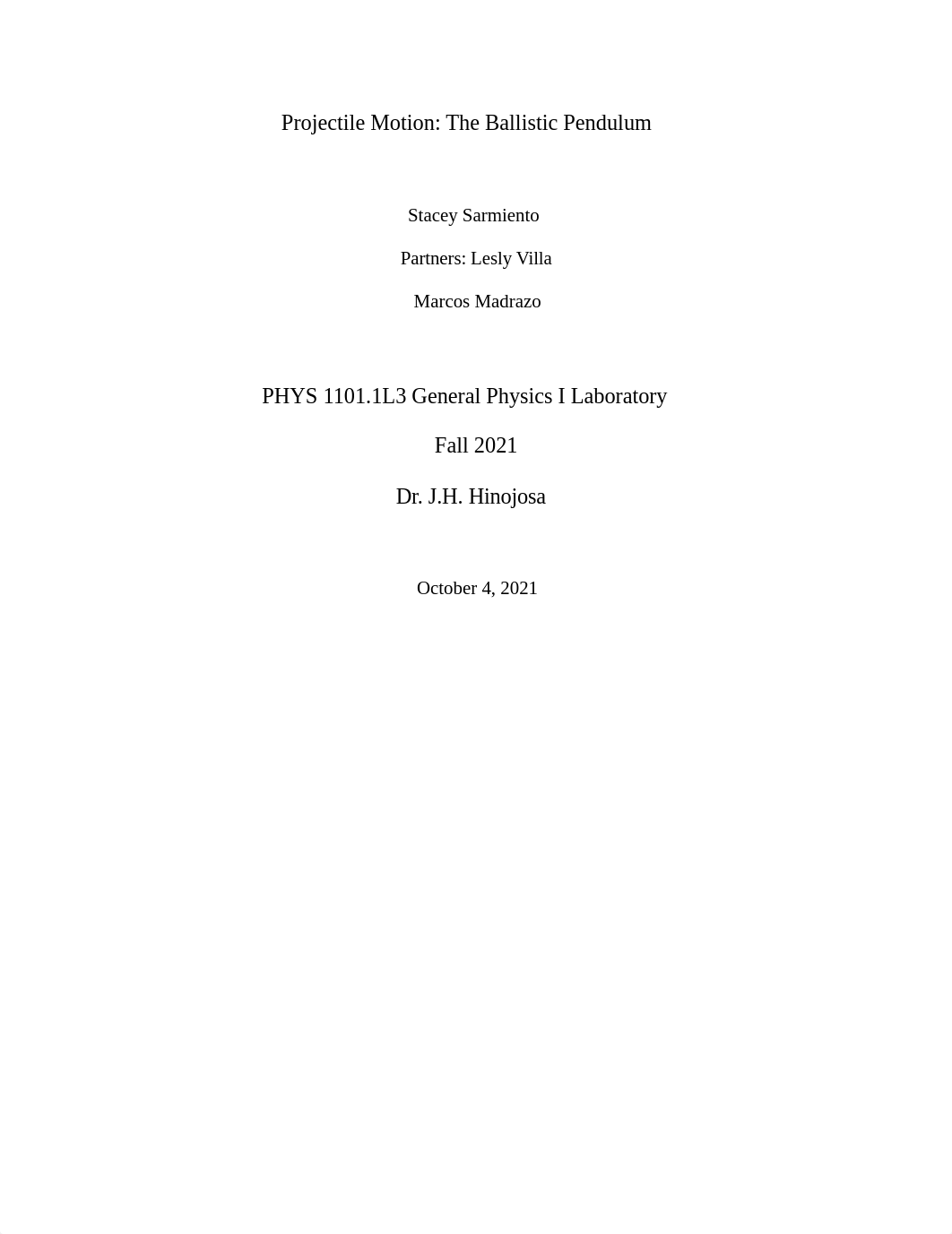 projectile motion the ballistic pendulum stacey sarmiento lab report.docx_dbl97nm0hiu_page1