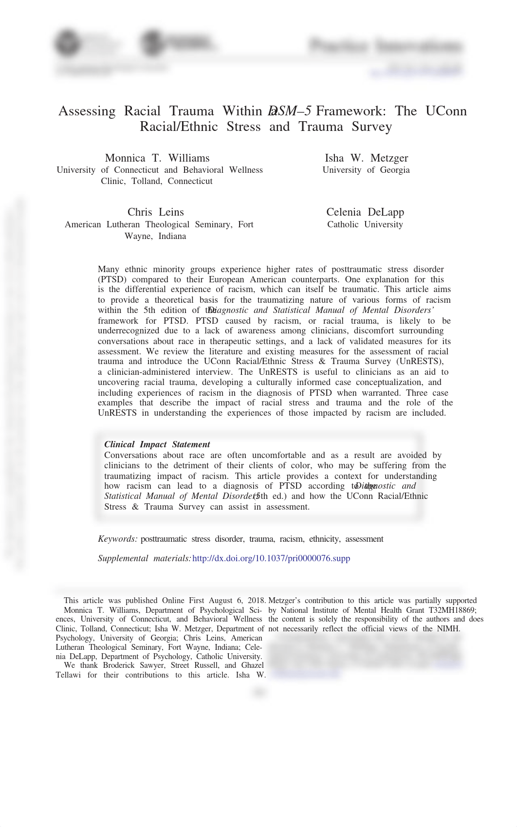 Assessing Racial Trauma Within aDSM5Framework The UConnRacial Ethnic Stress and Trauma Survey.pdf_dblifcdthzq_page1