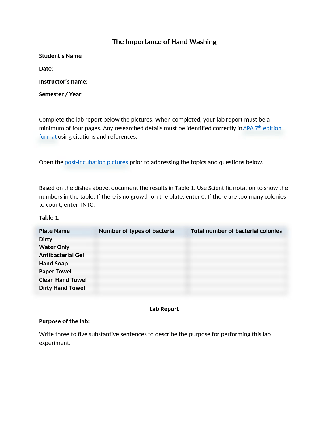 The Importance of Hand Washing lab report.docx_dbngafeskde_page1