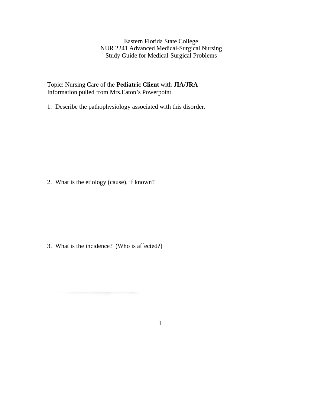 Pediatric Client with JIA or JRA Study Guide.doc_dbnpiith2fd_page1