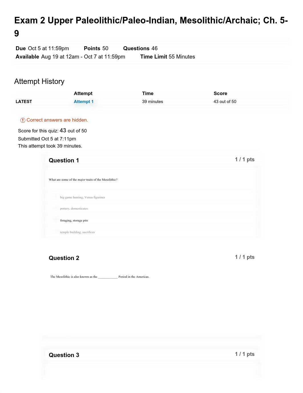 Exam 2 Upper Paleolithic_Paleo-Indian, Mesolithic_Archaic; Ch. 5-9_ ATY 158-02_ Introduction to Arch_dbo2ax9dvus_page1