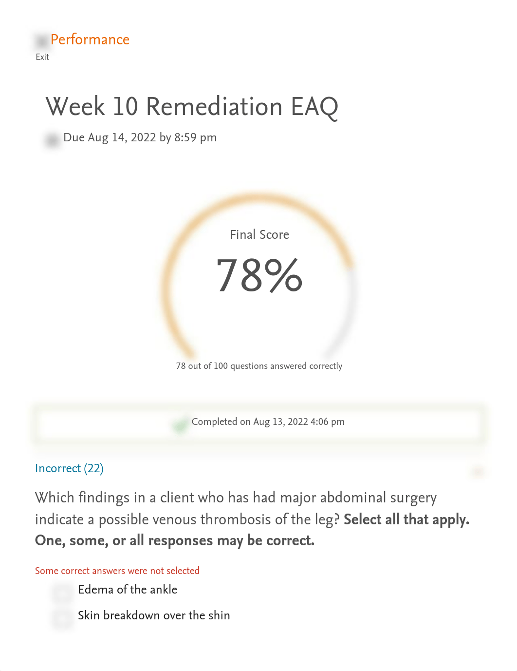 Week 9 remediationElsevier Adaptive Quizzing - Quiz performance.pdf_dbohqnpn1bv_page1