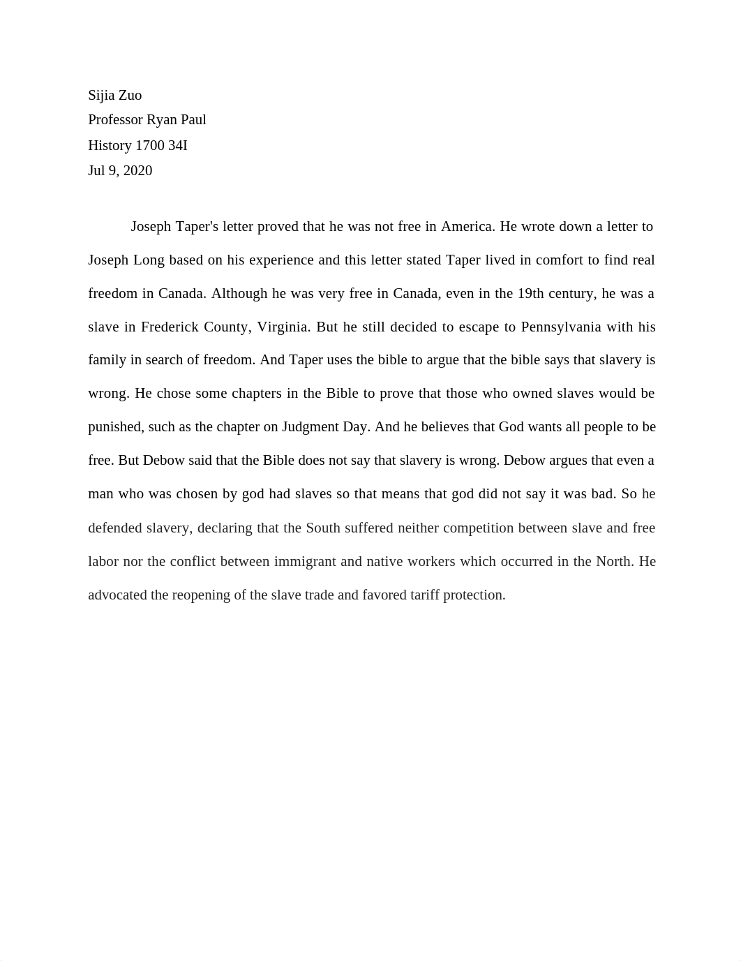 Short Answer 3 - Taper letter and Slavery and the Bible.docx_dbq2nkkbrau_page1